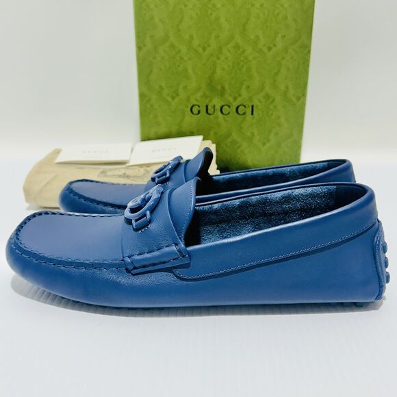 Gucci GG Interlocking Men's Loafer Blue Driver moccasins Shoes G 8/ US 8.5 NIB - Picture 12 of 16
